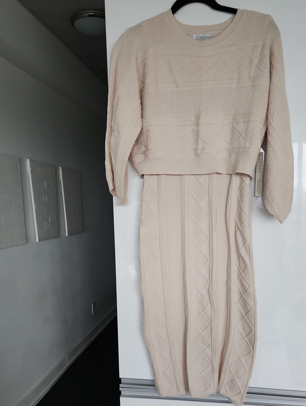 Anthropologie Cream Knit Midi Dress Set